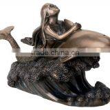 Handicraft Decorative Life Size Bronze Dolphin Statue With Mermaid