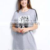 Fashion Women's Contracted Front Plastisol Printing Letters Embroidery Short Sleeve Longline T-shirt thumbnail-1