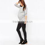Wholesale Pregnancy Clothes Blank 3/4 Sleeve Grey Boatneck Pregnancy Maternity Clothes thumbnail-4