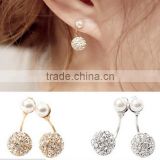 Stainless steel needle earring,superstar designs crystal ball earrings with pearl