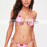 MGOO Fashion Pink Lip Print Bikini Set Poly Stretchy Fabric Sexy Minimal Design Swimwear Triangle Gathered thumbnail-5