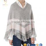Strips and Tassel Knitted Cashmere Poncho Shawl thumbnail-1