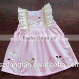 Little Girls Unicorn Magic Parade Dress With Gold Lace Baby Pink Flutter Sleeve Dress thumbnail-1