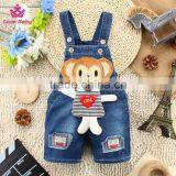 Cute Monkey With Heart Pattern Baby Denim Short Pants Overalls Kids Strap Jeans Pants thumbnail-1
