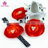 Fancy Polka Dot Floral Newborn Crib Shoes Baby Shoes Matching Headband thumbnail-6