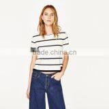 Clothes for Women Printed Striped White and Black Short Sleeve thumbnail-1