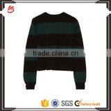 High Quality 100% Wool Mid-weight Striped Distressed Sweater Knitted for Women thumbnail-1