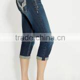 Dark Wash Capri With Rhinestone Stud Embellishments #88728 thumbnail-2