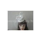 Small Sinamay Stripes White Ladies' Fascinators With Soft Ostrich Feathers and Silk Flower thumbnail-1