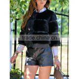 B22625A Ladies Faux Fur PU Leather Stitching Fashion Coat Jacket thumbnail-2
