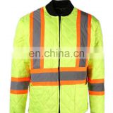 Hi-Vis yellow mens taffeta winter work refelctive safety freezer quilted thermal jacket liner