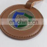 Leather Luggage Tag Metal Plate Custom Golf Circlular Metal Leather Bag Tag In Antique Brass Plating and Die Cast Soft Enamel thumbnail-4