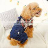 Pet Dog Kitty Plaid Shirt Suspender Trousers Jeans Four Feet Teddy Puppy Clothes thumbnail-4