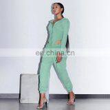 Women Sexy Long Sleeve Cardigan Hooded Top Jogger Pants Tracksuit Two Piece Set thumbnail-2