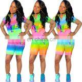 Summer Stylish Colorful Tie Dye 2 Pieces Two Piece Women Short Sexy Bodycon Printed Sports Set Suits thumbnail-2