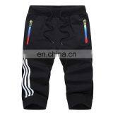 Custom Logo Summer Casual Elastic Drawstring Mid Waist Stripe Tape Cotton Sweat Men Shorts thumbnail-1