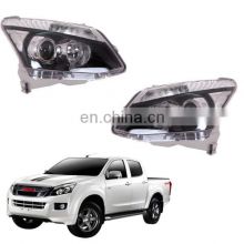 GELING Projector Type Headlight DRL Black Background For ISUZU Dmax D-max Year 12 13 14 Front Headlight