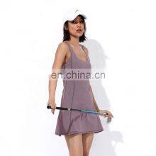 OEM Custom Breathable Elastic Solid Tennis Dress With Shorts Sexy Tennis Skirt Two Piece For Women thumbnail-4