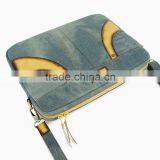 Genuine Leather Bag Women Designers Laptop Bag Shoulder Bag for Ipad With Jean Denim thumbnail-4