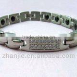 High polished bio magnetic titanium bracelet rhinestone setting