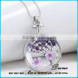 2016 FASHION Wholesale Round Glass Locket Pendant Organic Dried Flower Necklace thumbnail-6