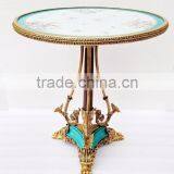 European Character Design Porcelain With Brass Hexagon Center Table, Floral Painting Small Side Table Inlaid Ceramic Desktop thumbnail-3
