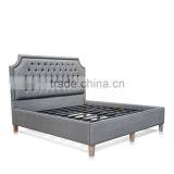 Bed Furniture Model Platform, Upholstered With Fabric, Tufted Head Board Grey Teak Wood thumbnail-3