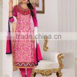 Cotton Jacquard ReadyMade Suits With Designer Pink Top Plain Bottom+Pink&White Dupatta/tuxedo Suits/indian Ladies Suits Fancy sa thumbnail-1