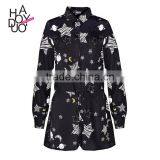 HAODUOYI Women Fashion Star Sky Printed Playsuits Slim Long Sleeve Jumpsuits thumbnail-1