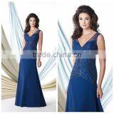 Navy Blue Chiffon Long New Ladies Fashion Dress 2014 Design thumbnail-1