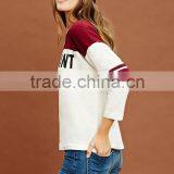 Custom Print Two Clolors Stitching 3/4 Sleeve Baseball t Shirt thumbnail-1