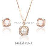 Rose Gold Plated Pearl With CZ Stuuded Party Wear PendantSet thumbnail-3