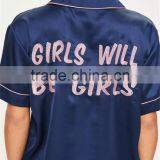 MGOO 2017 New Arrival Custom Satin Silk Pyjamas Logo Embroidered Back Long Sleeves Sleepwear Sets Ladies thumbnail-6