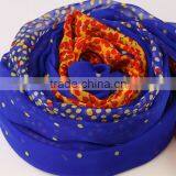 Crystal Blue Silk Scarf With Orange Dot Print - Polka Dot Printed Blue and Orange Silk Scarf thumbnail-3