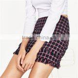 2017 OEM Spring Sexy High-rise Waistline Frayed Tartan Mini Skirt thumbnail-4