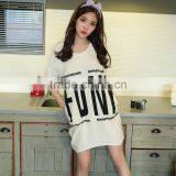 Cotton Sleep Shirt Short Front Long Back Breathable Printed Letter White Women Sleepwear thumbnail-1