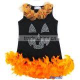Girls Halloween Rhinestone Pumpkin Black One-Piece Orange Feather Party Dress thumbnail-1