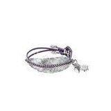 Adjustable Silver Bangle Bracelet Maple Leaf Shaped With Leather Strap
