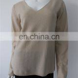 162-96 Women Flat Knit v Neck Reverse Cashmere Sweater thumbnail-1