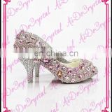 Aidocrystal 2016 Fashion Pink and White Rhinestone low heel Dress Shoes women Pumps comfort ladies wedding shoes