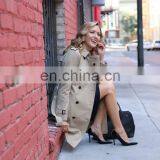 Notched Collar Double-breasted Horn Button Front Back Vent Mid-length Windbreak Women Trench Coat thumbnail-1