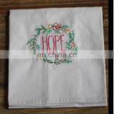 high quality plain 100% Cotton white flower embroider kitchen tea towel