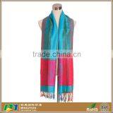 Vintage Jacquard 100% Acrylic Woven Blue and Red Ethnic Printed Tassel Scarf