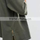 Wholesale Full Zip 100% Cotton With Hood Dark Green Men Furcal Hem Oversized Long Hoodie thumbnail-3