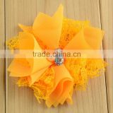 Yellow lace burlap giant artificial flower bride hair accessories