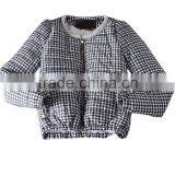 Long Sleeve Beaded Neck Houndstooth Short Coat