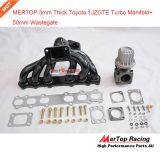 MERTOP RACE 3mm Thick Black Coated Top Mount T3 Turbo Manifold For Toyota Supra 1JZGTE 1JZ JZA70 MK3 1989-1993+50mm Wast thumbnail-1