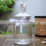 Glass Storage Jar With White Decorative Ceramic Squirrel Lid