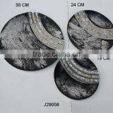 Round Cast Aluminum Tray With Mother of Pearl Mosaic and Black Enamel