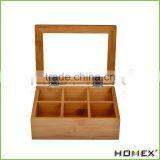 Hot Sale Bamboo Tea Box Bag Storage Box With 6 Divide /Homex_Factory thumbnail-2